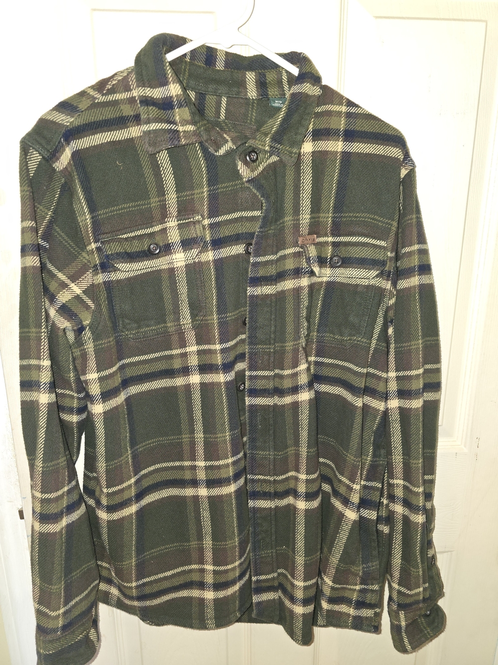 Orvis Green Plaid Button-Down Flannel Shirt